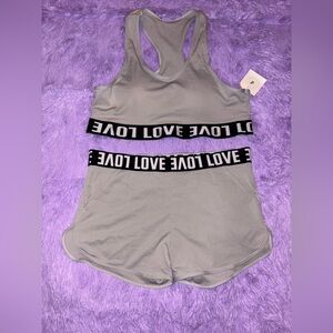 Love Gray Jumpsuit with Black Accents